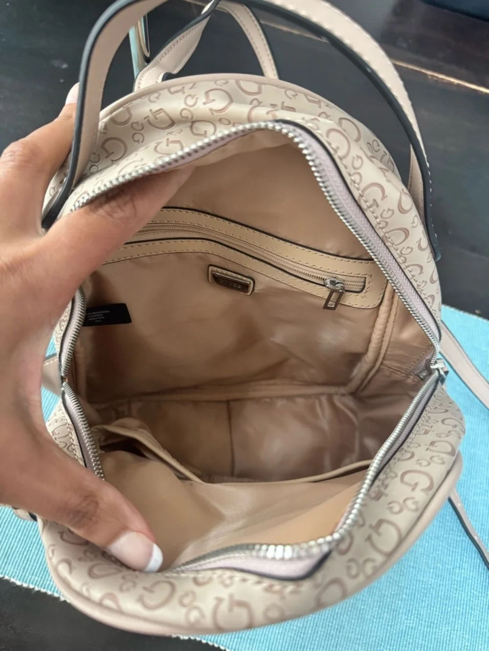 GUESS Logo Mini Backpack in Taupe Pink